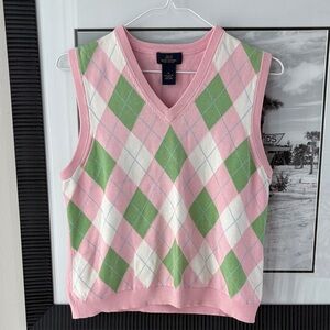 Brooks Brothers 346 Argyle Sweater Vest Pima Cotton Pink Green Size M Preppy